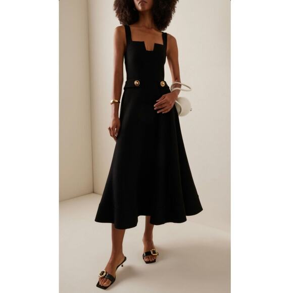 NWT Alexis Fiore Dress‎ in Black Midi A-Line Wool Size Large - Picture 1 of 16